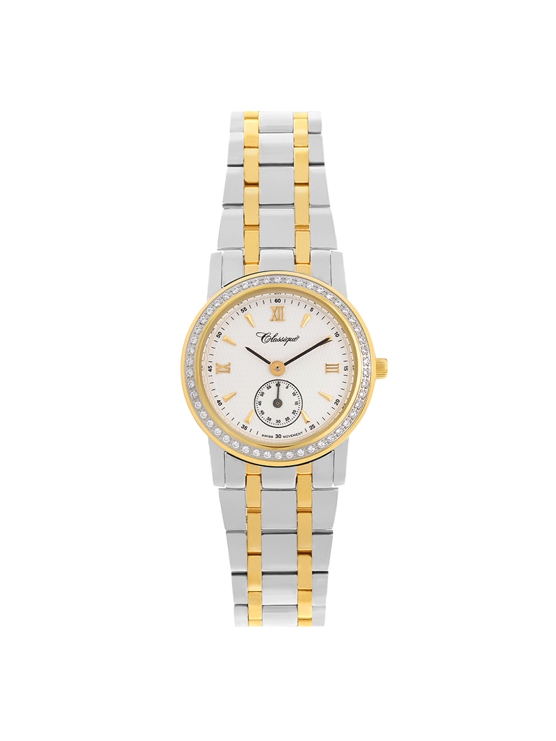 Case Two Tone Gold Plated Stainless Steel Dial White Dial Champagne Roman Bracelet