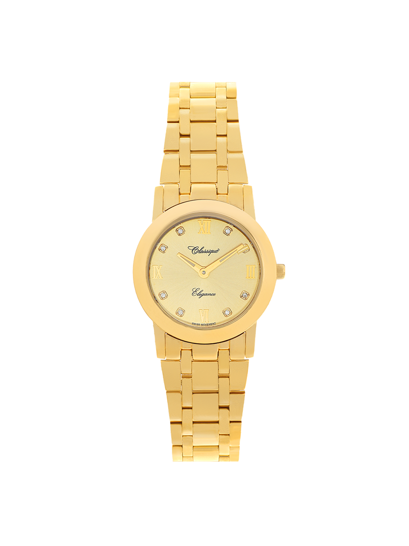 Case Gold Plated Stainless Steel Dial Champagne Dial Square Stone Bracelet