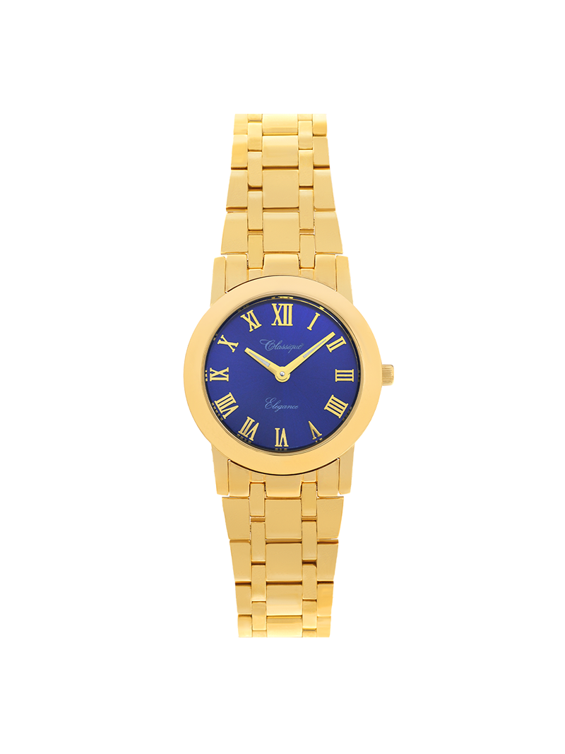 Case Gold Plated Stainless Steel Dial Blue Dial Champagne Roman Bracelet
