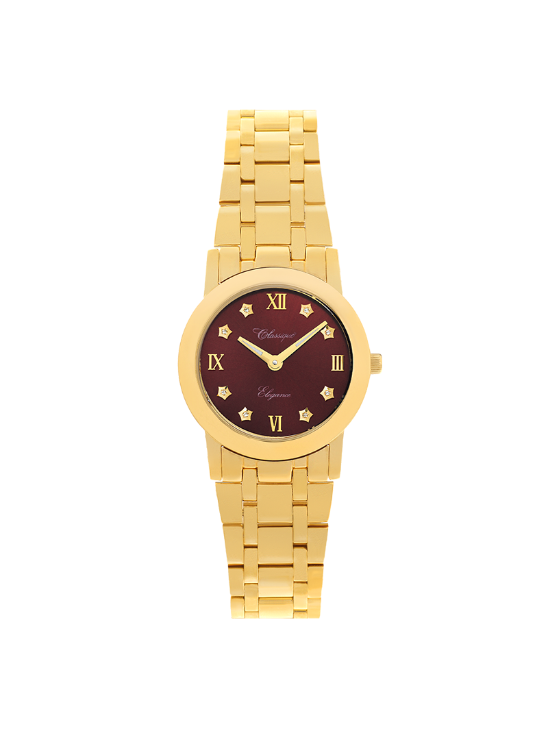 Case Gold Plated Stainless Steel Dial Brown Dial Star Stone Bracelet
