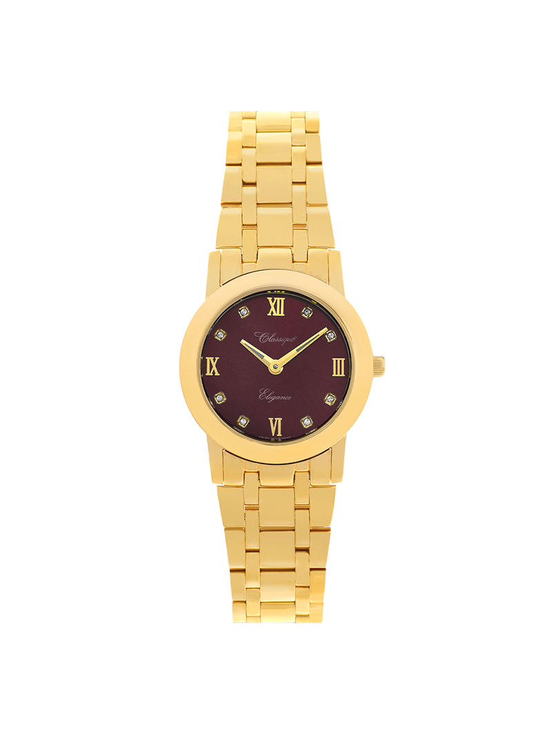 Case Gold Plated Stainless Steel Dial Brown Dial Square Stone Bracelet