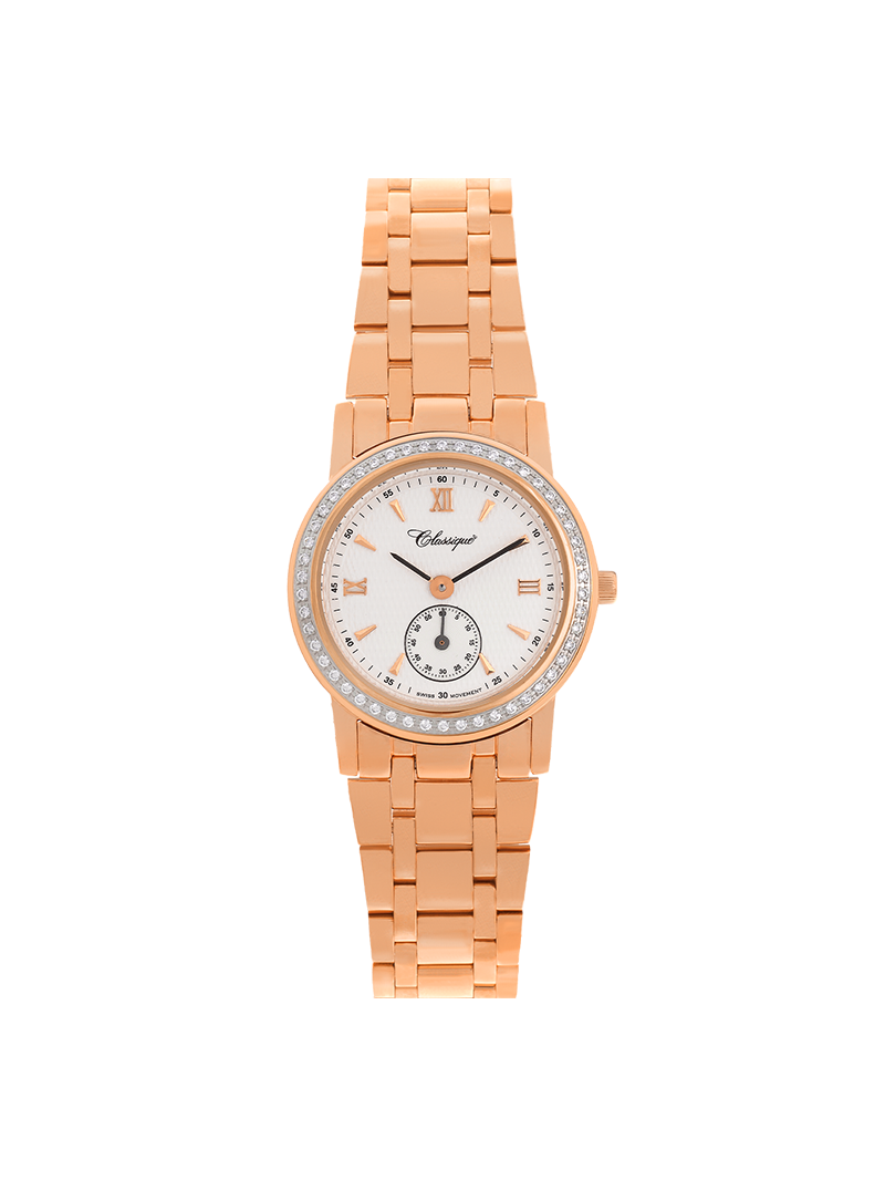 Case Rose Gold Plated Stainless Steel Dial White Dial Rose Roman Bracelet