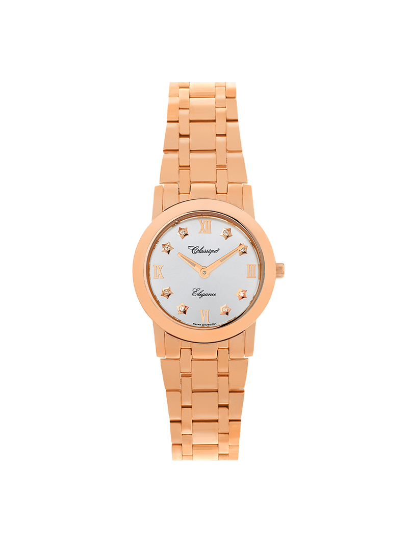 Case Rose Gold Plated Stainless Steel Dial Silver Dial Star Stone Bracelet