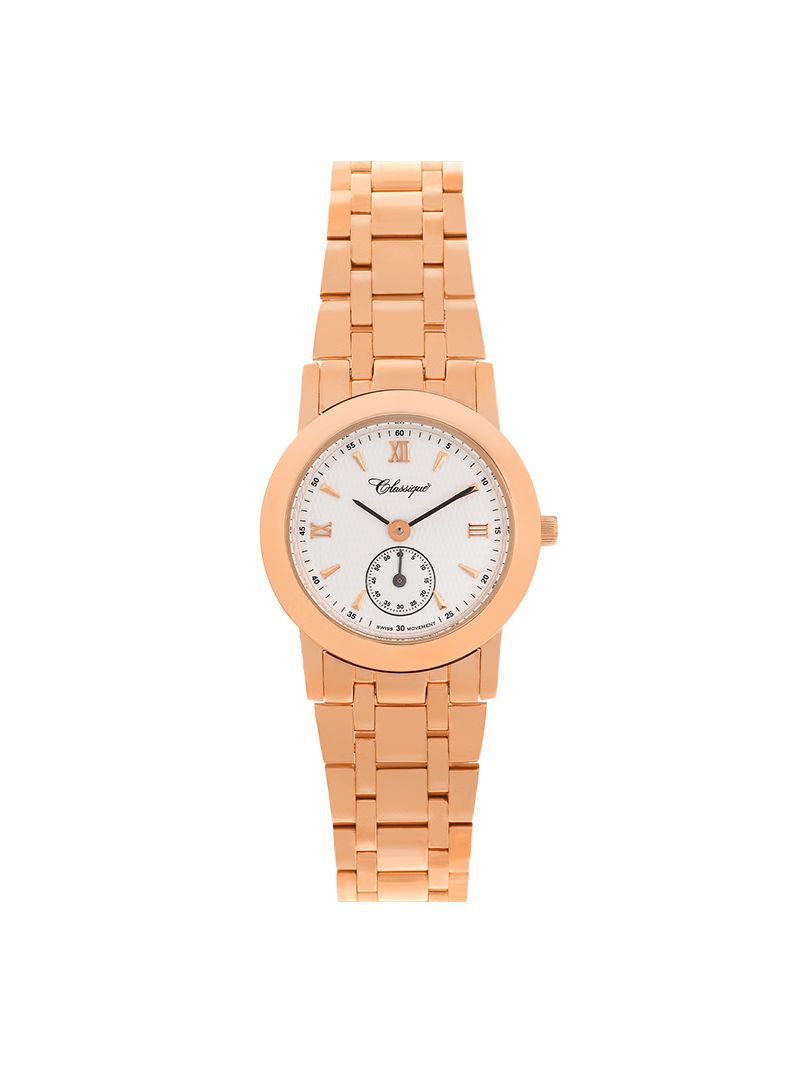 Case Rose Gold Plated Stainless Steel Dial White Dial Rose Roman Bracelet