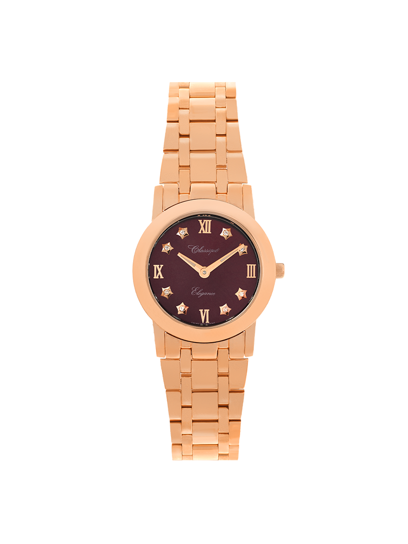 Case Rose Gold Plated Stainless Steel Dial Brown Dial Star Stone Bracelet