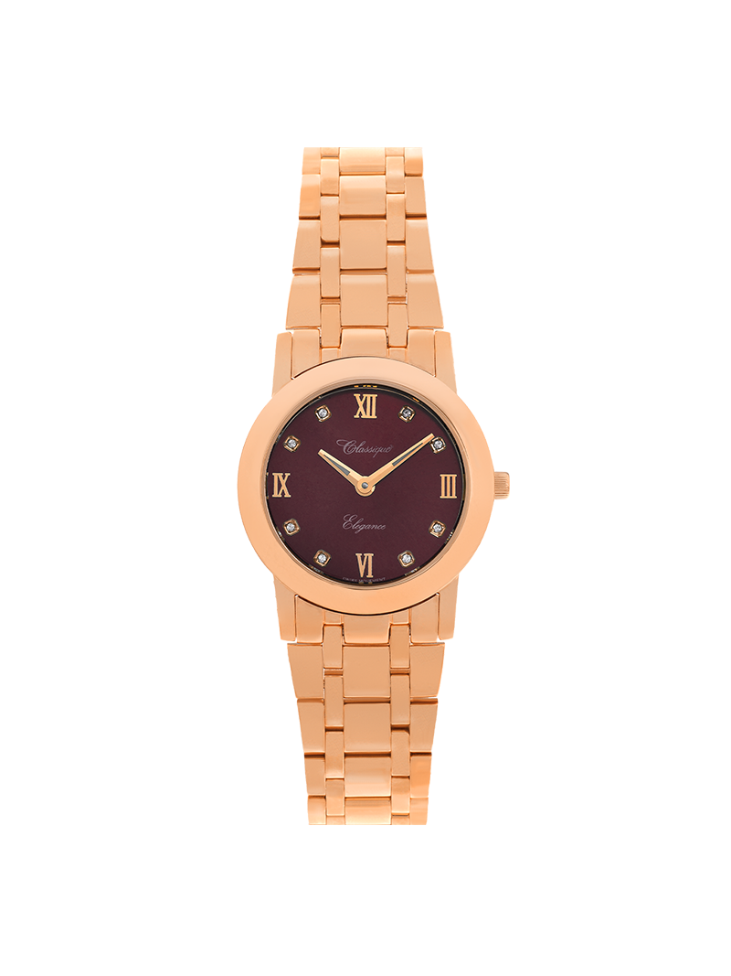 Case Rose Gold Plated Stainless Steel Dial Brown Dial Square Stone Bracelet
