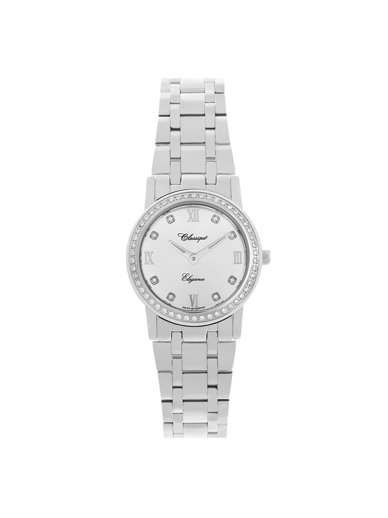 Case Stainless Steel Dial Silver Dial Square Stone Bracelet