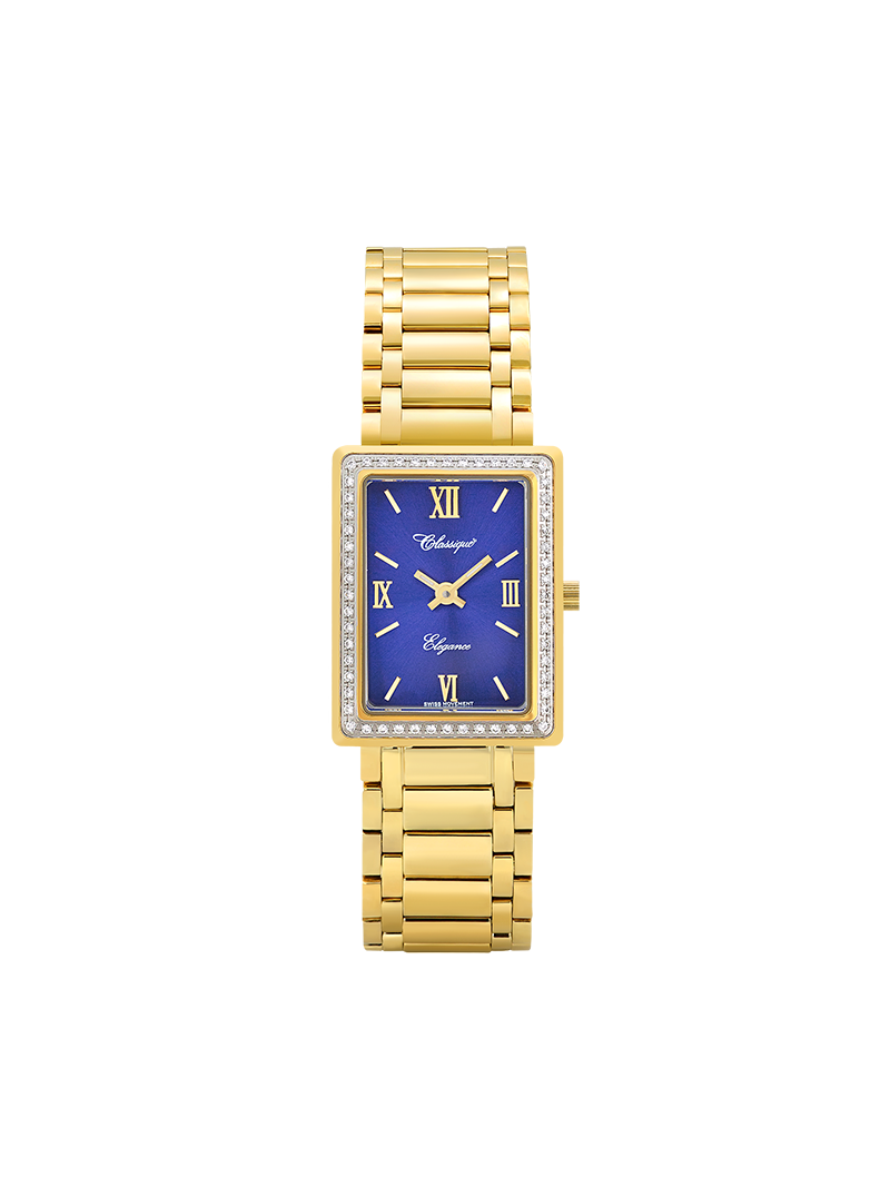 Case Gold Plated Stainless Steel Dial Blue Dial Champagne Roman Bracelet