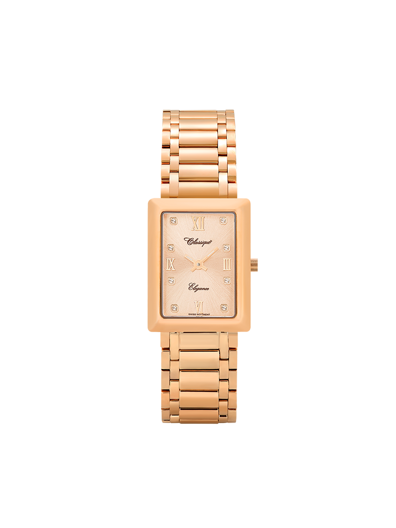 Case Rose Gold Plated Stainless Steel Dial Rose Dial Square Stone Bracelet