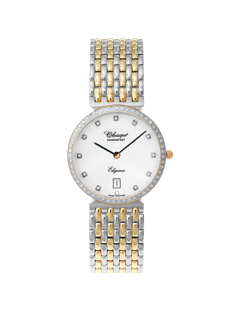 Case Two Tone Gold Plated Stainless Steel Dial White Dial Diamond Bracelet