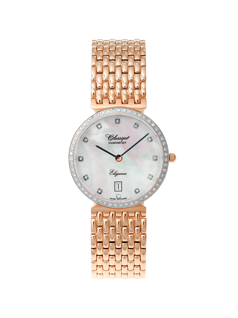 Case Rose Gold Plated Stainless Steel Dial Mother of Pearl Dial Diamond Bracelet