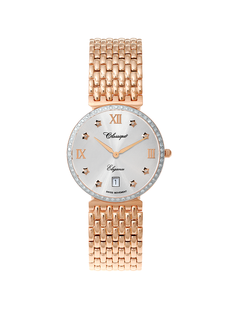 Case Rose Gold Plated Stainless Steel Dial Silver Dial Star Stone Bracelet