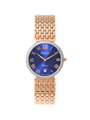 Case Rose Gold Plated Stainless Steel Dial Blue Dial Rose Roman Bracelet