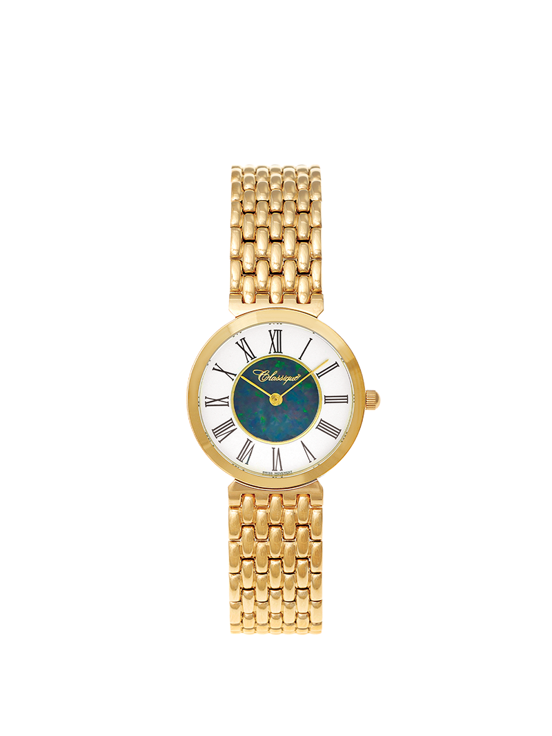 Case Gold Plated Stainless Steel Dial Opal Dial Black Roman Bracelet