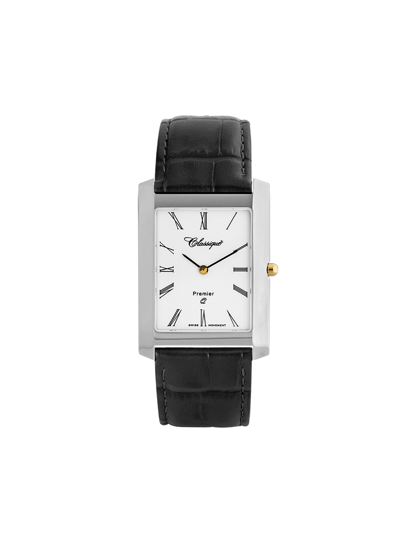 Case Two Tone Gold Plated Stainless Steel Dial White Dial Black Roman Leather Black