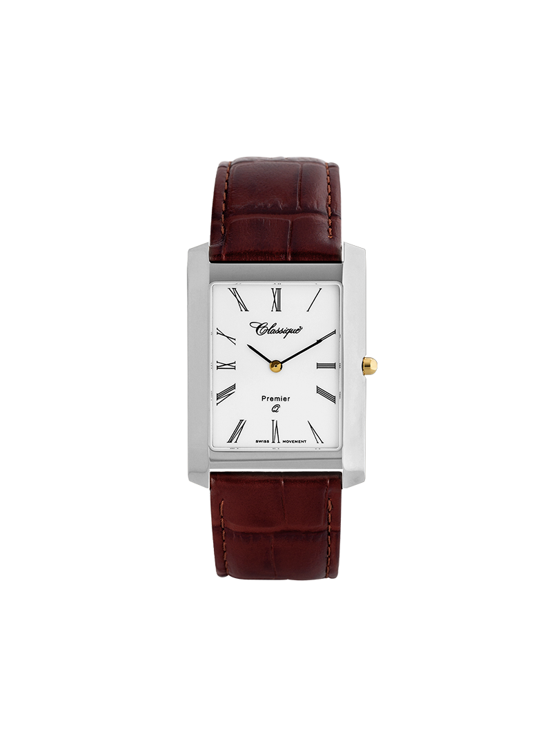 Case Two Tone Gold Plated Stainless Steel Dial White Dial Black Roman Leather Brown