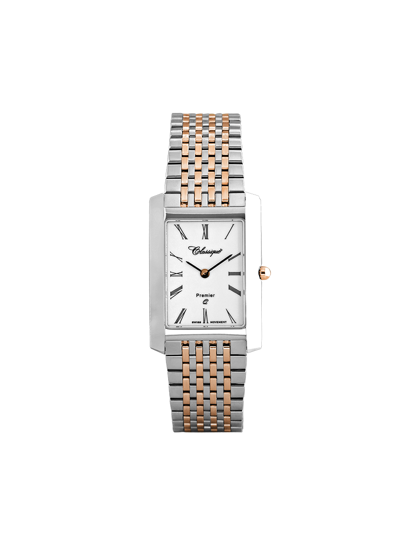 Case Two Tone Rose Gold Plated Stainless Steel Dial White Dial Black Roman Bracelet