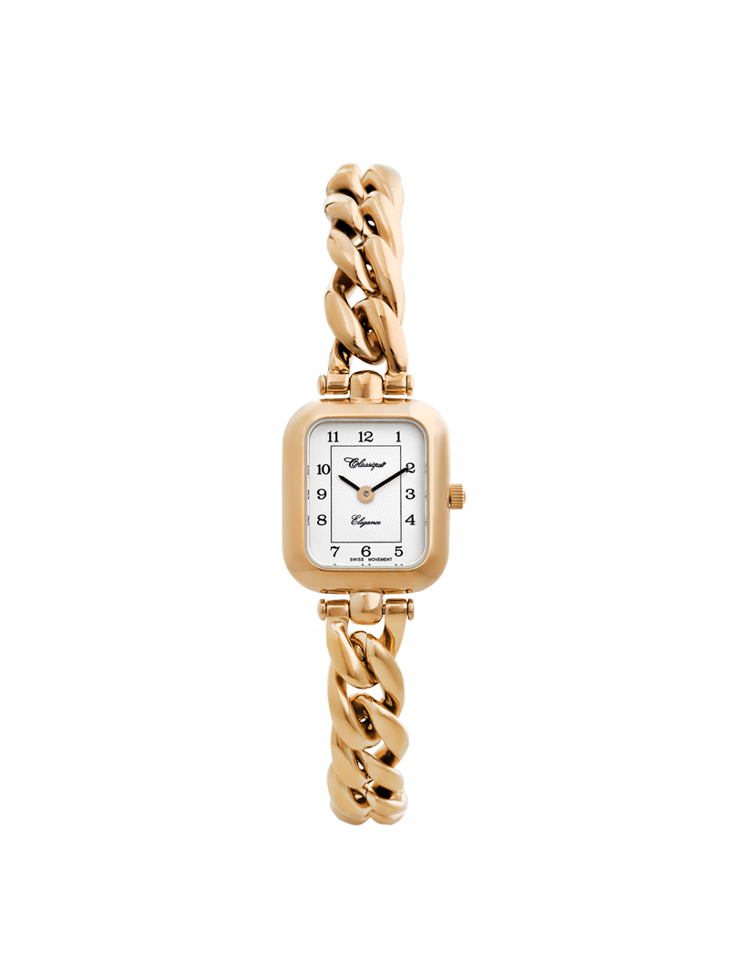 Case Rose Gold Plated Stainless Steel Dial White Dial Black Arabic Bracelet