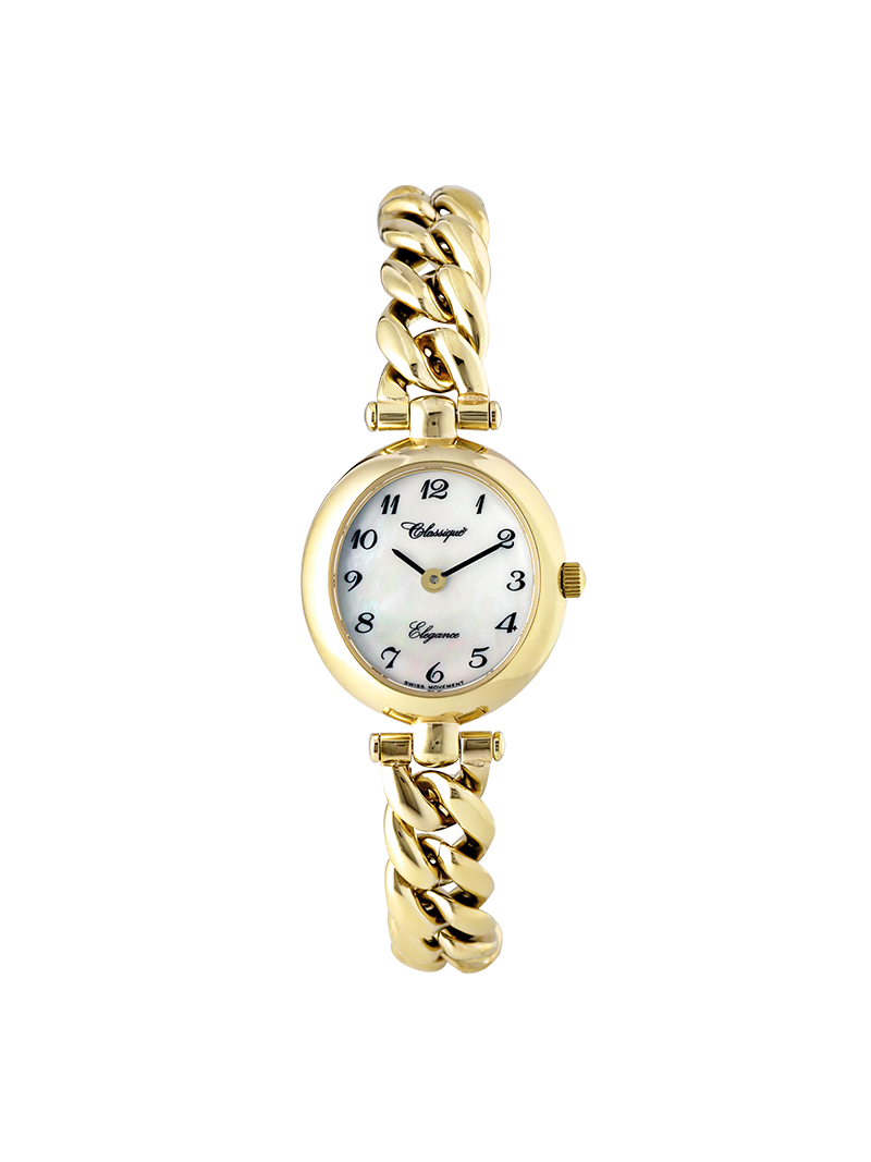 Case Gold Plated Stainless Steel Dial Mother of Pearl Dial Black Arabic Bracelet