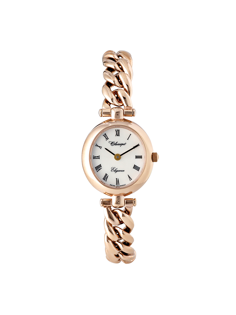 Case Rose Gold Plated Stainless Steel Dial White Dial Black Roman Bracelet