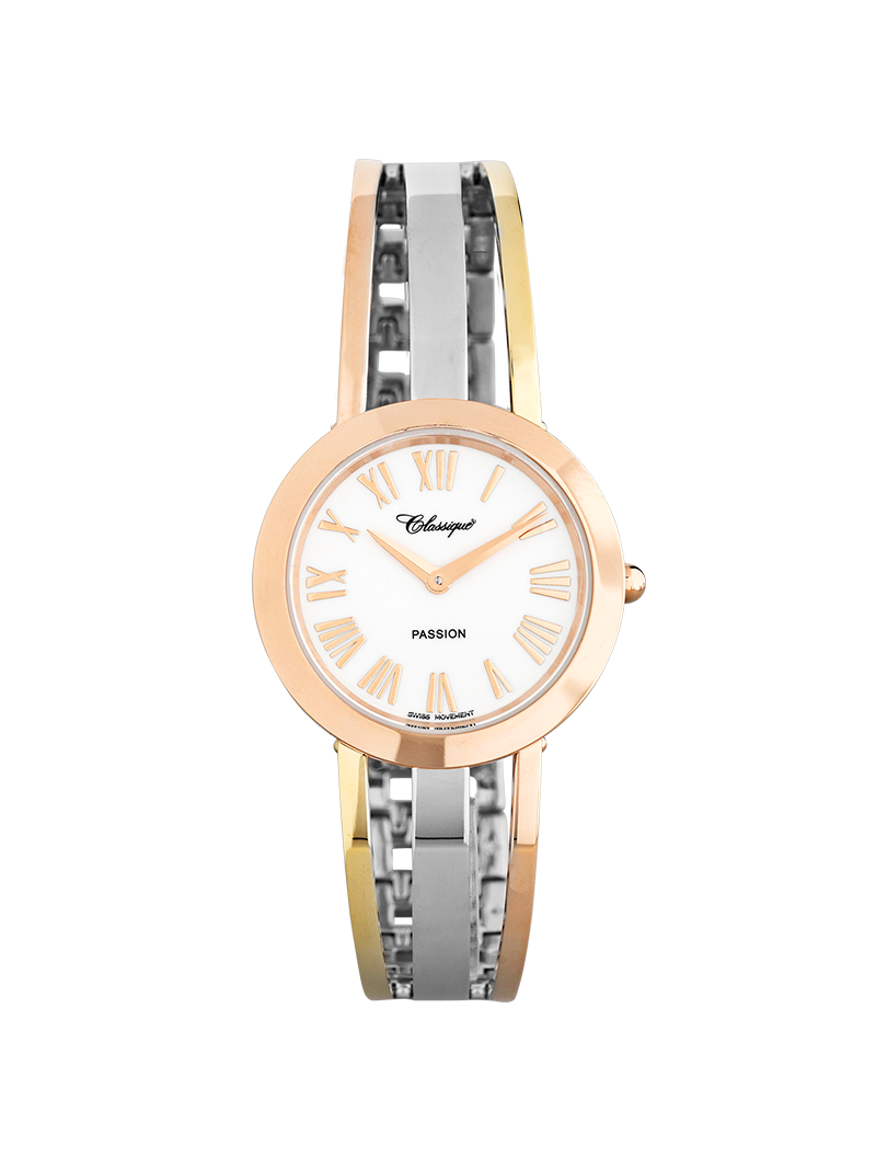 Case Three Tone Dial White Dial Rose Roman Half Bangle