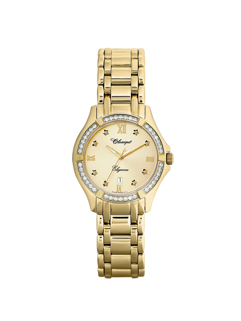 Case Gold Plated Stainless Steel Dial Champagne Dial Star Stone Bracelet