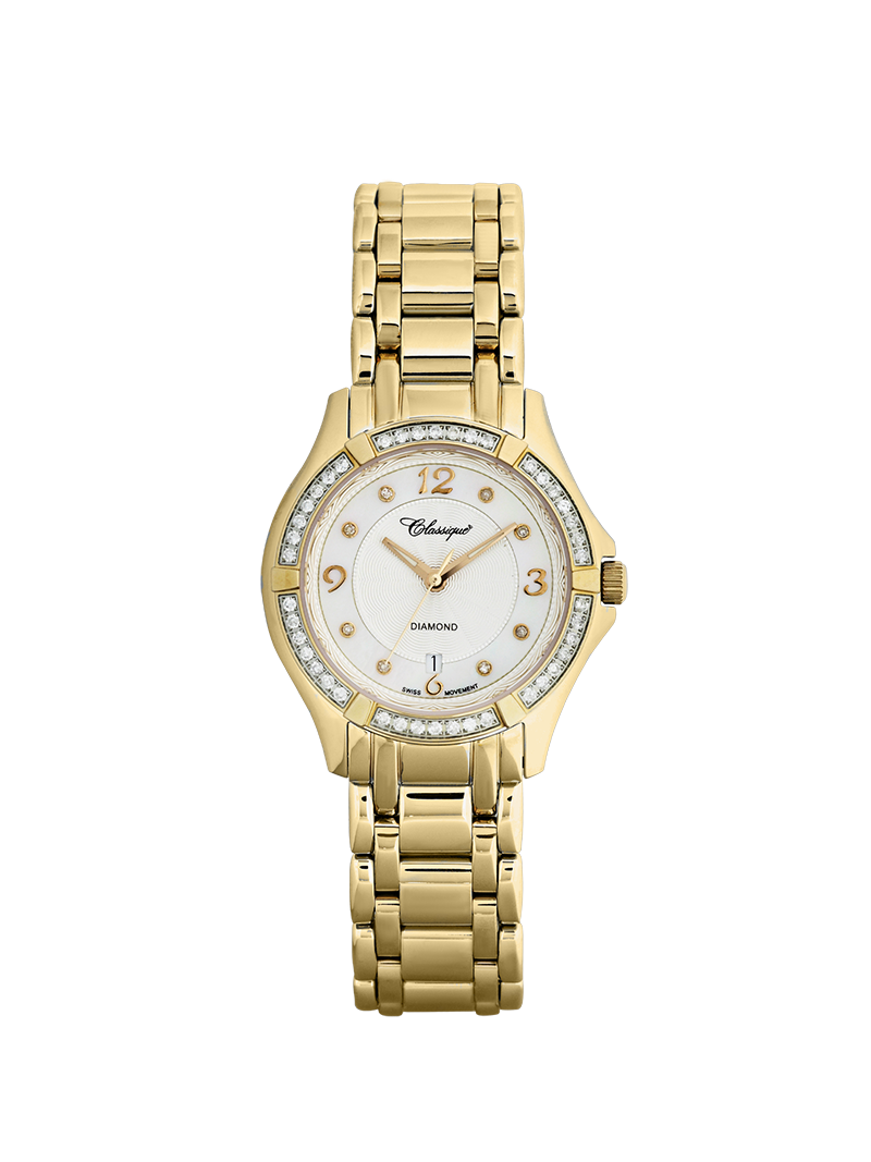 Case Gold Plated Stainless Steel Dial Mother of Pearl Dial Diamond Bracelet