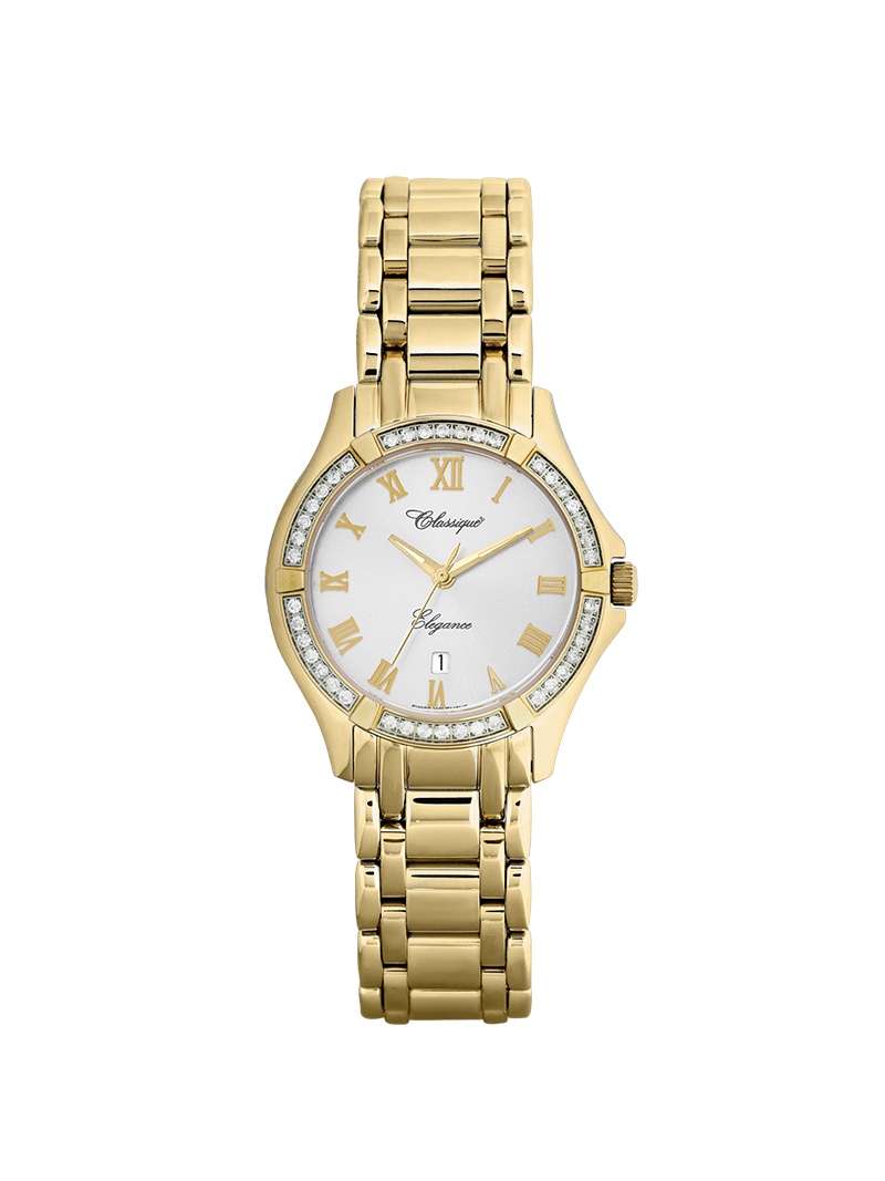 Case Gold Plated Stainless Steel Dial Silver Dial Champagne Roman Bracelet