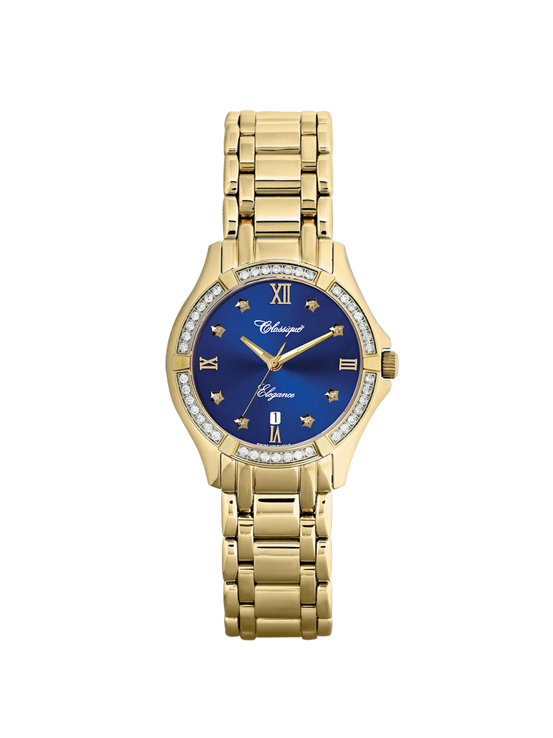Case Gold Plated Stainless Steel Dial Blue Dial Star Stone Bracelet