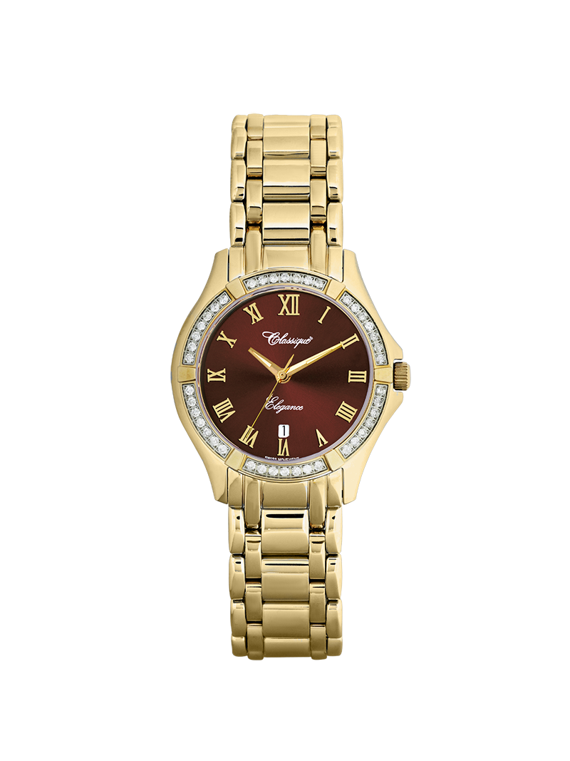 Case Gold Plated Stainless Steel Dial Brown Dial Champagne Roman Bracelet
