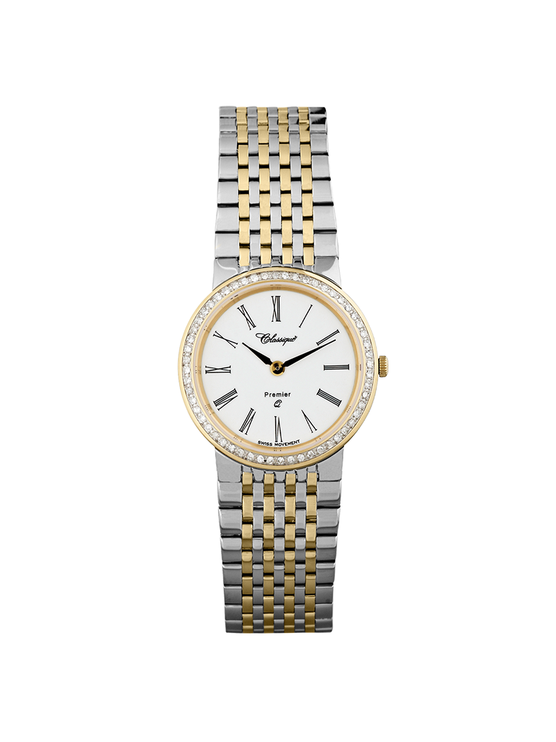 Case Two Tone Gold Plated Stainless Steel Dial White Dial Black Roman Bracelet