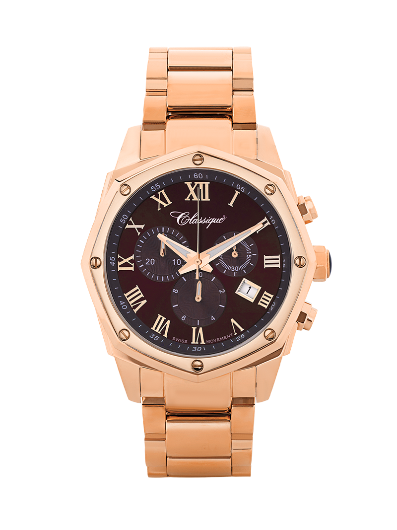 Case Rose Gold Plated Stainless Steel Dial Brown Dial Rose Roman Bracelet