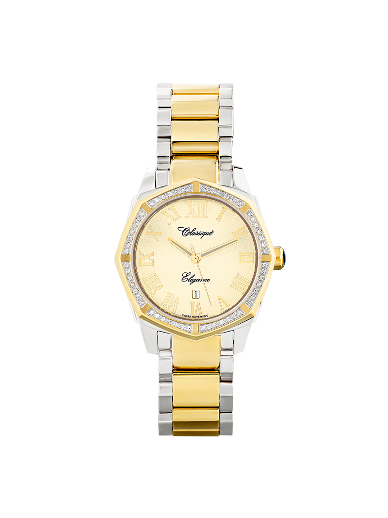 Case Two Tone Gold Plated Stainless Steel Dial Champagne Dial Champagne Roman Bracelet