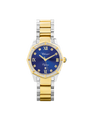 Case Two Tone Gold Plated Stainless Steel Dial Blue Dial Square Stone Bracelet