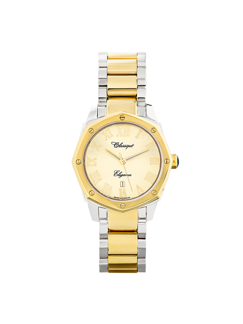 Case Two Tone Gold Plated Stainless Steel Dial Champagne Dial Champagne Roman Bracelet