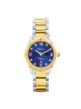 Case Two Tone Gold Plated Stainless Steel Dial Blue Dial Square Stone Bracelet