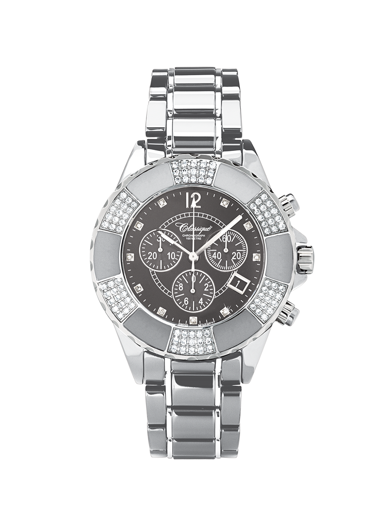 Case Stainless Steel Titanium Ceramic Dial Grey Dial Diamond Bracelet