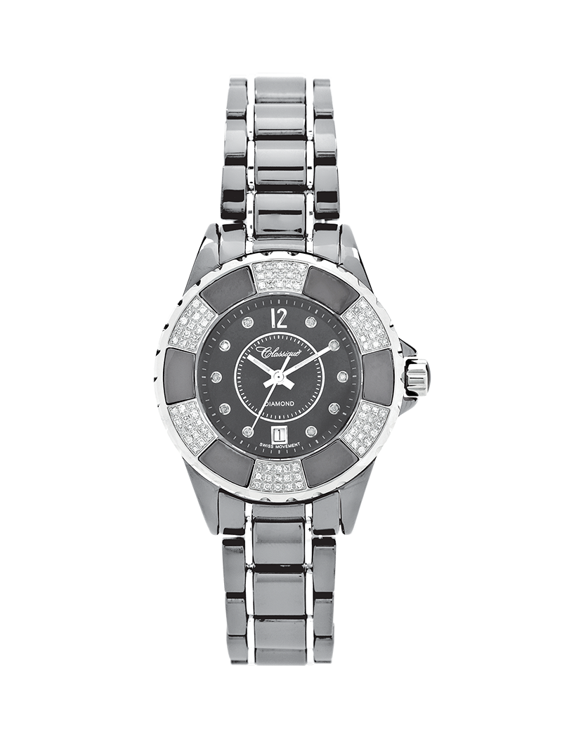 Case Stainless Steel Titanium Ceramic Dial Grey Dial Diamond Bracelet