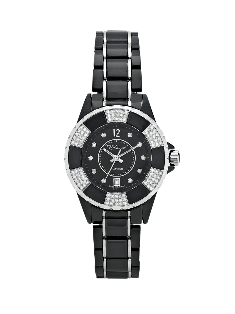 Case Stainless Steel Black Ceramic Dial Black Dial Diamond Bracelet