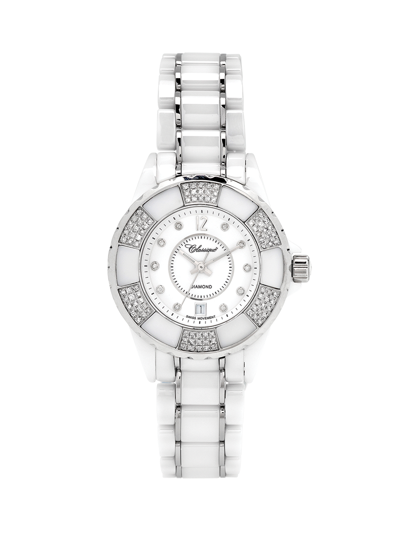 Case Stainless Steel White Ceramic Dial White Dial Diamond Bracelet