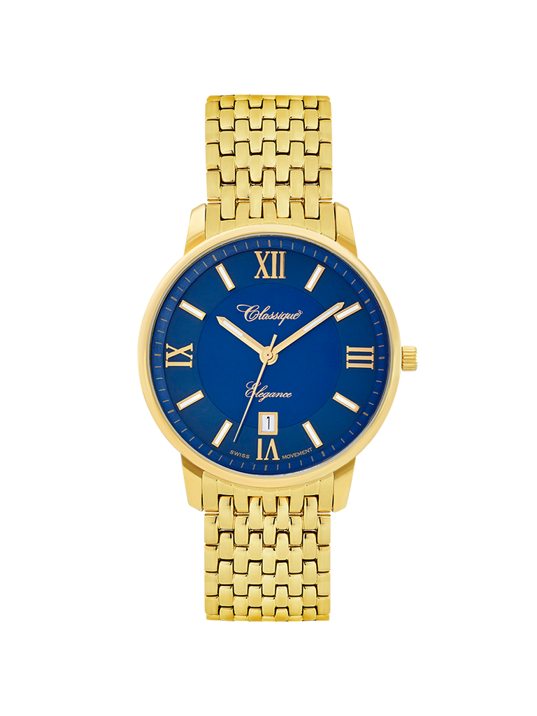 Case Gold Plated Stainless Steel Dial Blue Dial Champagne Roman Bracelet