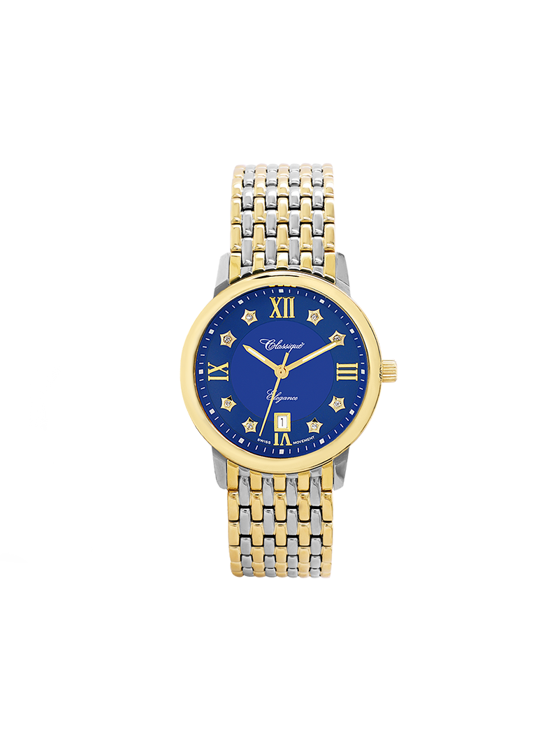 Case Two Tone Gold Plated Stainless Steel Dial Blue Dial Star Stone Bracelet