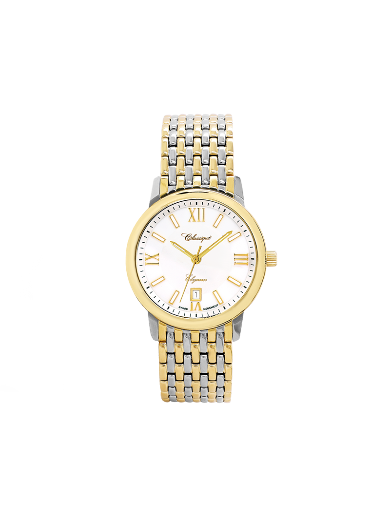 Case Two Tone Gold Plated Stainless Steel Dial White Dial Champagne Roman Bracelet