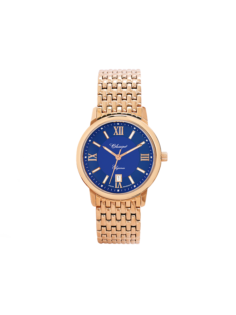 Case Rose Gold Plated Stainless Steel Dial Blue Dial Rose Roman Bracelet