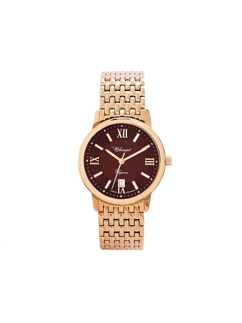 Case Rose Gold Plated Stainless Steel Dial Brown Dial Rose Roman Bracelet
