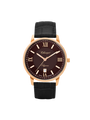 Case Rose Gold Plated Stainless Steel Dial Brown Dial Rose Roman Leather Black
