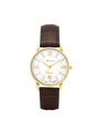Case Gold Plated Stainless Steel Dial White Dial Champagne Roman Leather Brown