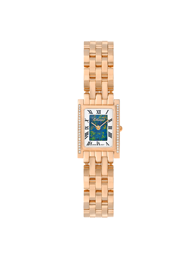 Case Rose Gold Plated Stainless Steel Dial Opal Dial Black Roman Bracelet