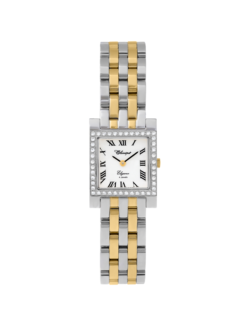 Case Two Tone Gold Plated Stainless Steel Dial White Dial Black Roman Bracelet