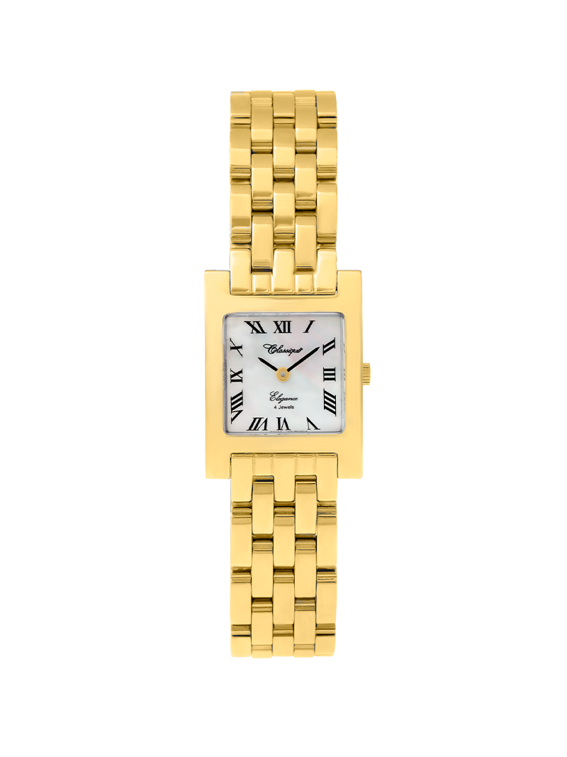 Case Gold Plated Stainless Steel Dial Mother of Pearl Dial Black Roman Bracelet